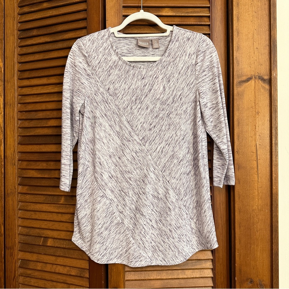 NWT Chicos purple Mimi marble spacedye tunic top, 3/4 sleeve, S